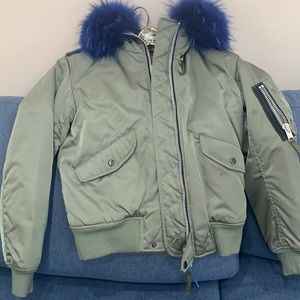 Sam size s real fur light green bomber jacket
